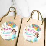 Mehndi pink blue cute Indian girl thank you favour Classic Round Sticker<br><div class="desc">Pink and blue Indian umbrellas cute Indian girl cartoon Indian wedding mehndi favour gift tags.</div>