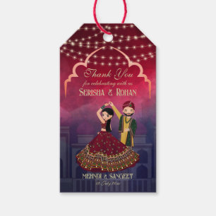 Mehndi Sangeet dancing couple dark blue custom Gift Tags