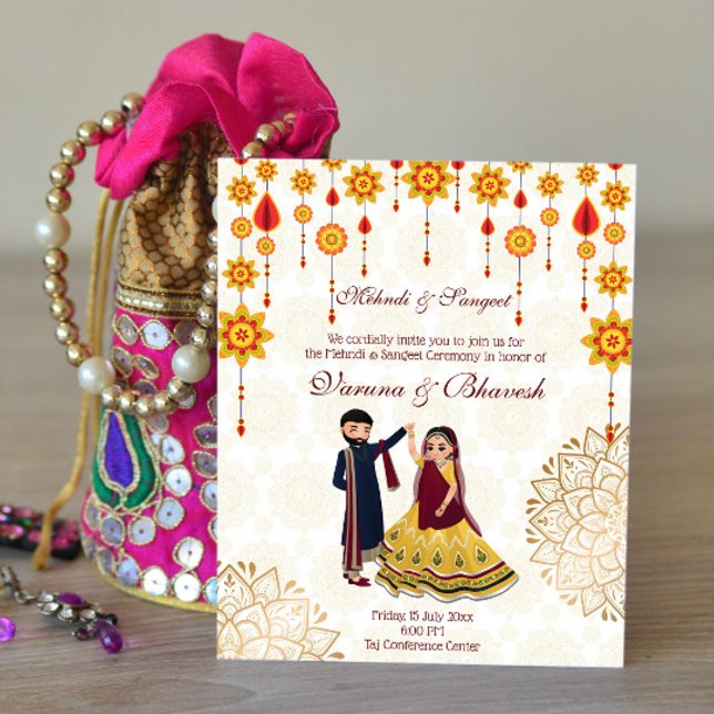 Mehndi sangeet invite dancing cute Indian couple (Creator Uploaded)