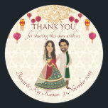 Mehndi & sangeet manadala and cute Indian couple Classic Round Sticker<br><div class="desc">Mehndi & sangeet manadala and cute Indian couple Indian wedding thank you favour stickers.</div>