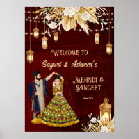 Mehndi Sangeet maroon dancing couple welcome