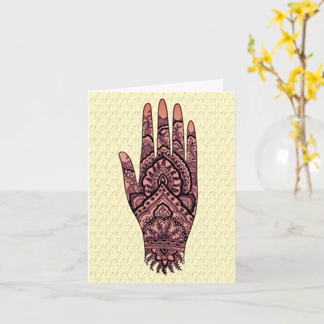 Mehndi Tattoo Art Design Blank Note Card (Yellow Flower)