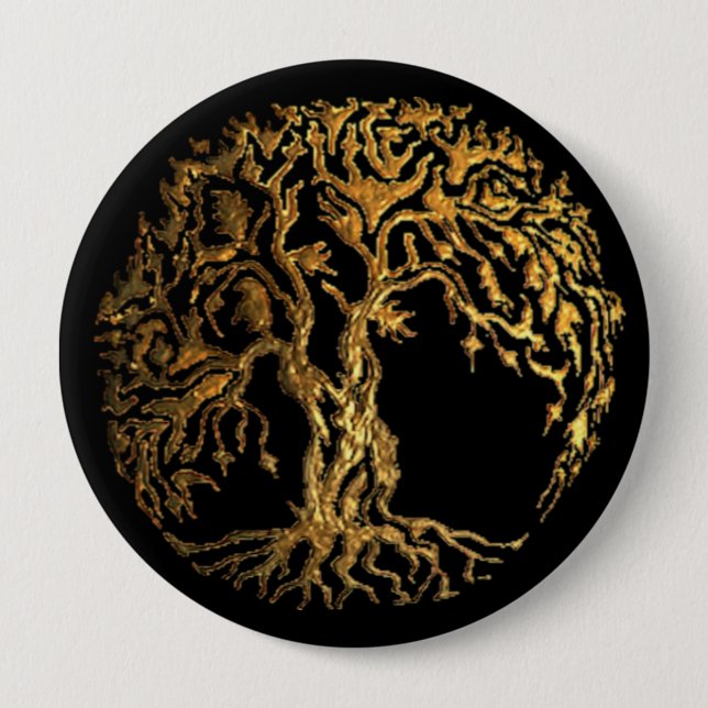 Mehndi Tree of Life (Gold) 4 Inch Round Button (Front)