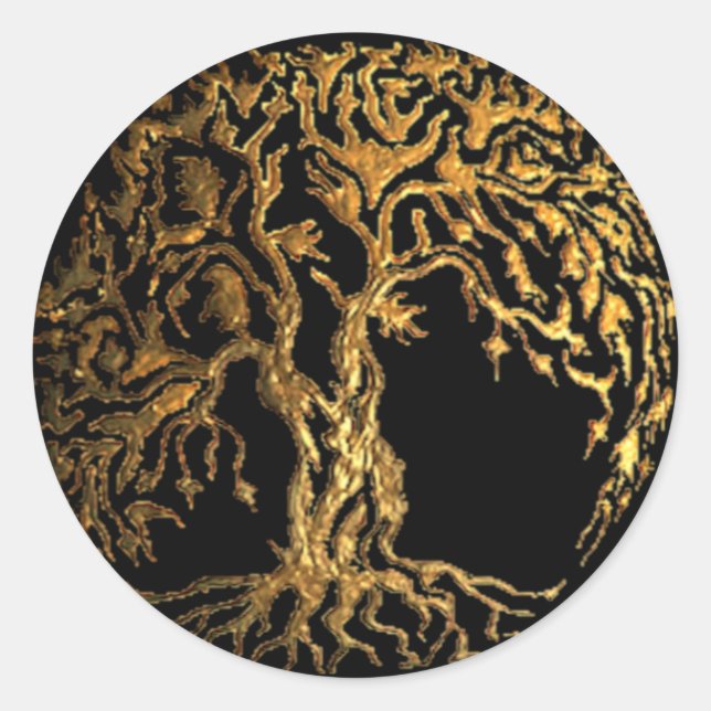 Mehndi Tree of Life (Gold) Classic Round Sticker (Front)