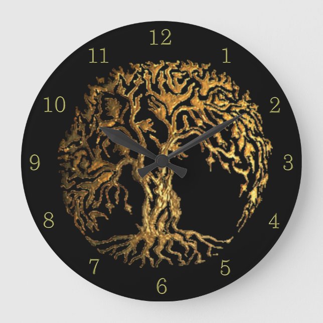 Mehndi Tree of Life (Gold) Large Clock (Front)