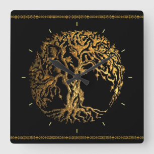 Mehndi Tree of Life (Gold) Square Wall Clock