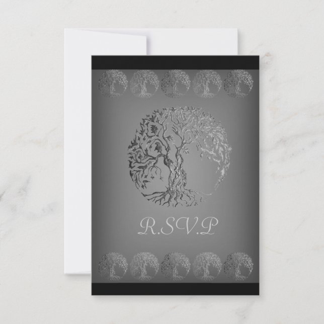 Mehndi Tree of Life (Henna) (Silver) RSVP Card (Front)
