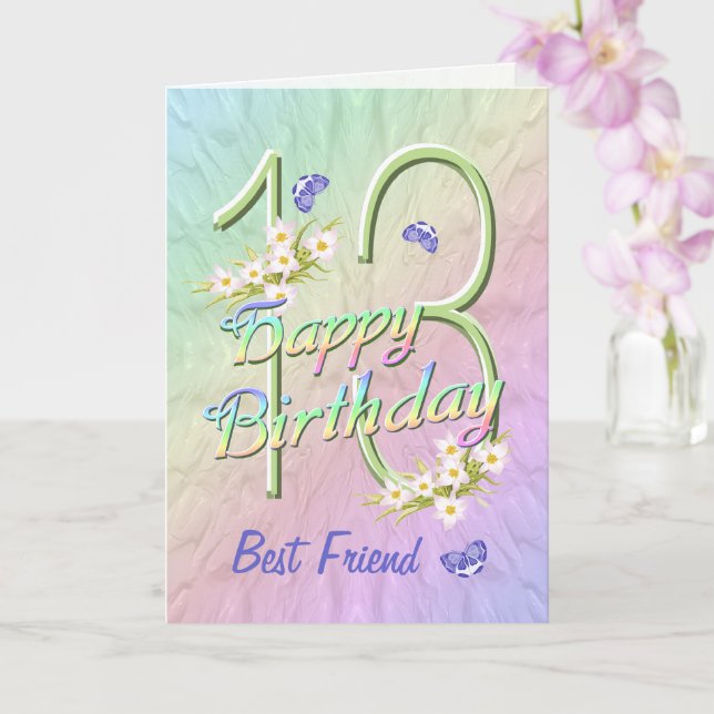 Meilleur Ami 13e Anniversaire Papillon Carte de Ja (Orchidée)