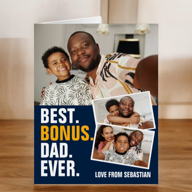 Meilleur Bonus Papa Jamais Fête des pères Carte pe (Best Bonus Dad Ever Fathers Day Personalized Card from Ricaso. Father's Day card for Stepdads)