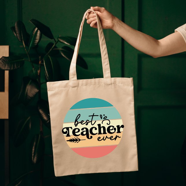 Meilleur enseignant jamais sac fourre-tout, Don de (teacher gift, rainbow tote bag, retro teacher bag, teacher birthday gift, teacher appreciation bag)