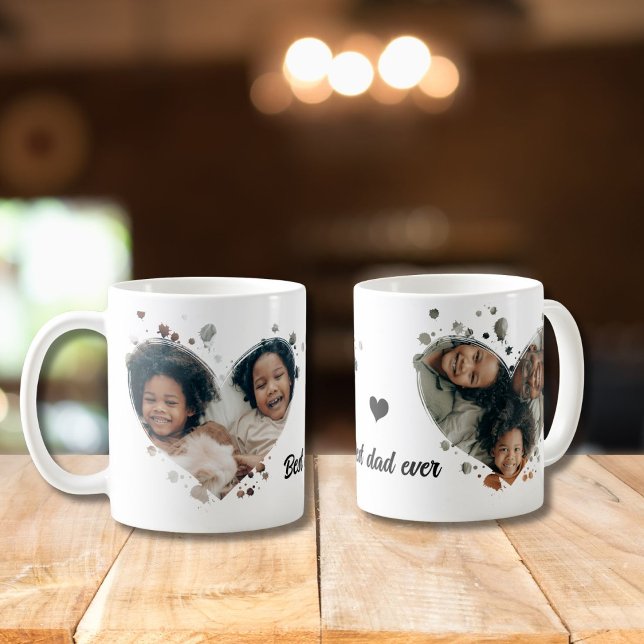 Meilleur papa 2 photos de coeur personnalisées Mug (Créateur téléchargé)