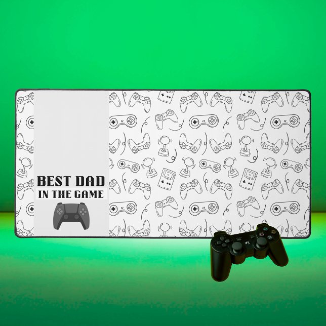 Meilleur papa dans le jeu Sketched White Desk Mat (Gaming Dad Desk Mat Mouse Pad)