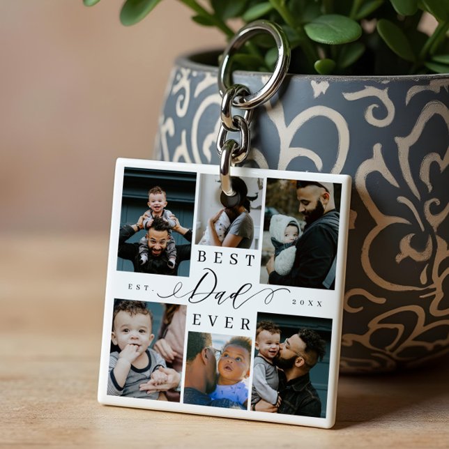 Meilleur papa jamais | Fête des pères 6 Collage ph (Best Dad Ever | Father's Day 6 Photo Collage Keychain)