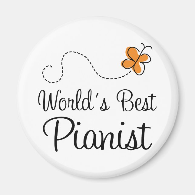 Meilleur Pianiste Orange Papillon Magnet Cadeau (Devant)