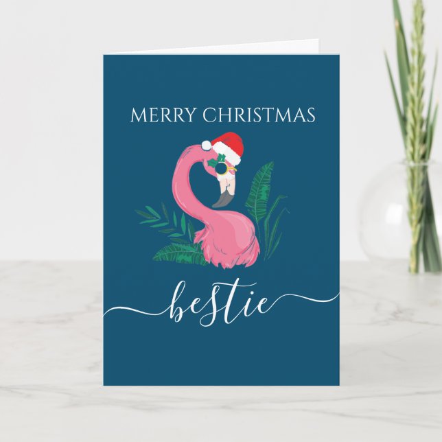 Meilleure amie Joyeux Noël carte flamant rose fête (Devant)