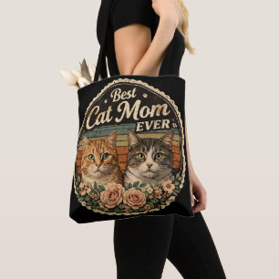 Meilleure Maman de Chat Vintage Rétro Sac Cabas