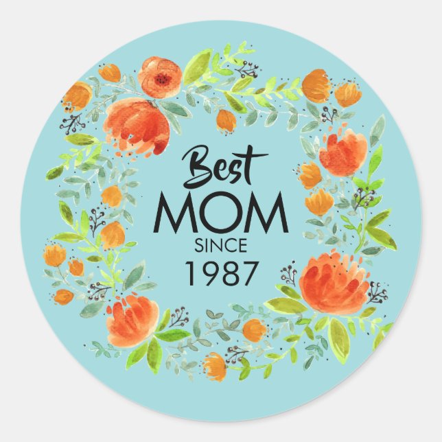 Meilleure maman depuis l'aquarelle Stickers Floral (Devant)