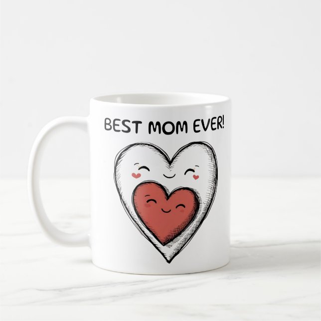 Meilleure maman Jamais mignon Coeurs Mug Cadeau (Gauche)