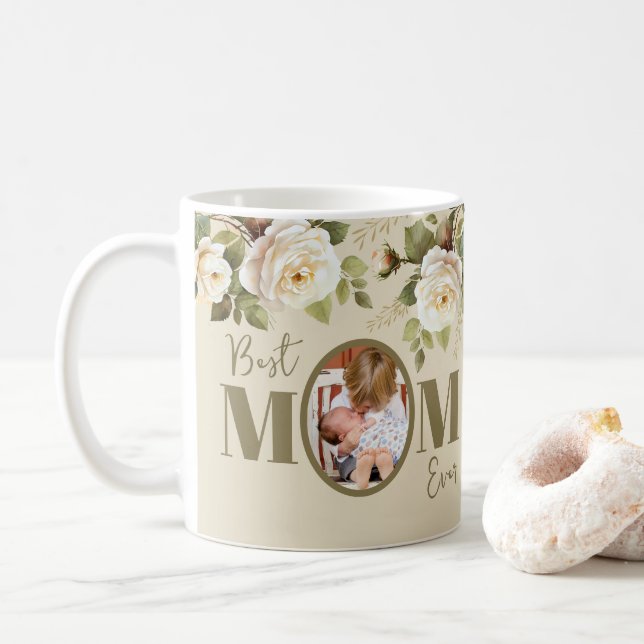 Meilleure maman jamais photo Floral Mug (Avec donut)