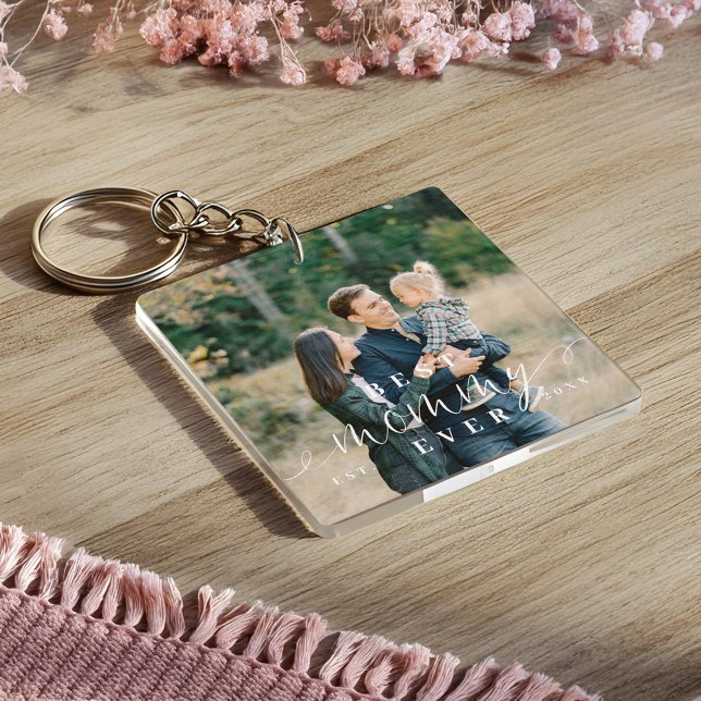 Meilleure maman jamais script mère jour photo gard (Best Mommy Ever Script Mothers Day Photo Keepsake Keychain)