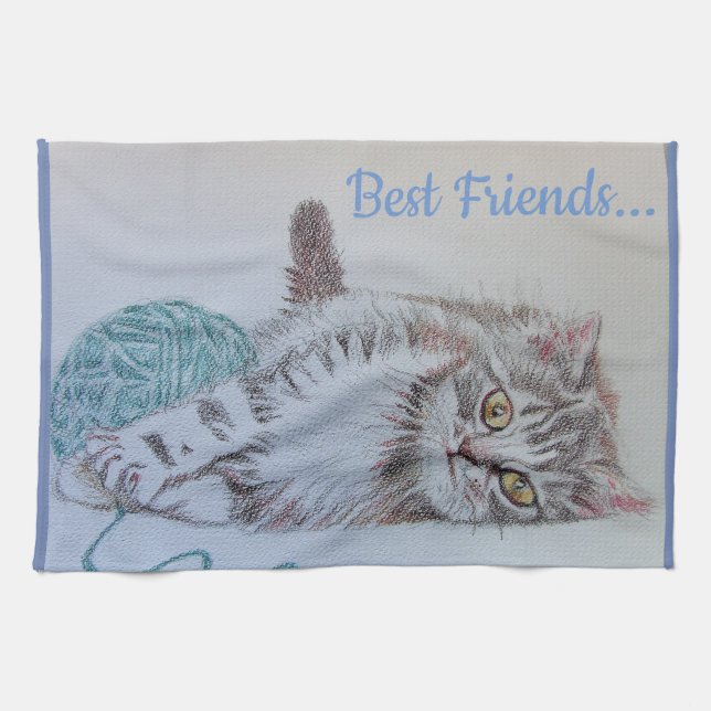Meilleurs Amis Cute Cat Art Cuisine Tea Serviette (Horizontal)