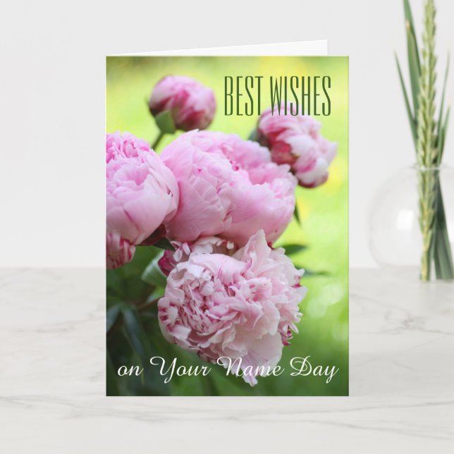Meilleurs voeux, carte de jour nom pink peonies (Devant)