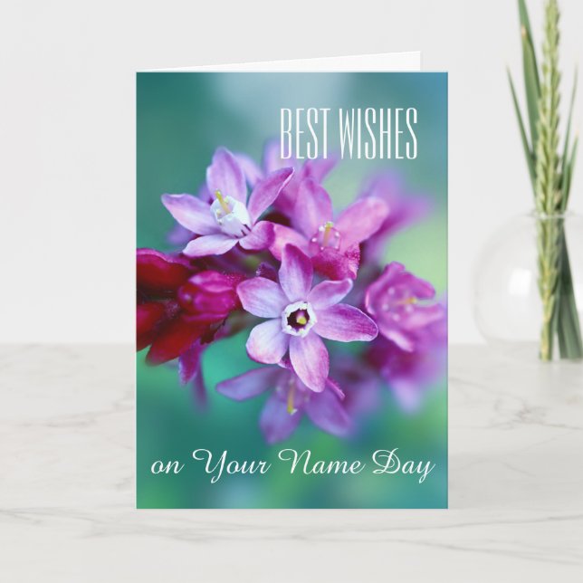 Meilleurs voeux, nom carte de jour fleurs de print (Devant)