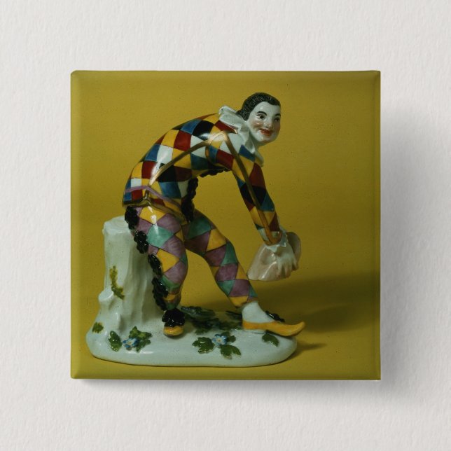 Meissen figure of Harlequin, c.1750 2 Inch Square Button (Front)