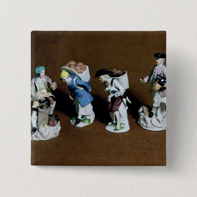 Meissen figures:saddler,goat seller 2 inch square button (Front)