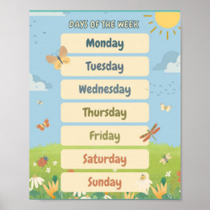 MEKIMI- Colourful Illustrated Days of the Week Poster