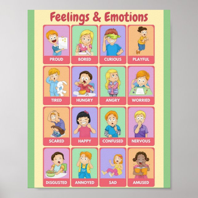 MEKIMI- Colourful Pastel Kids Feelings & Emotions Poster (Front)
