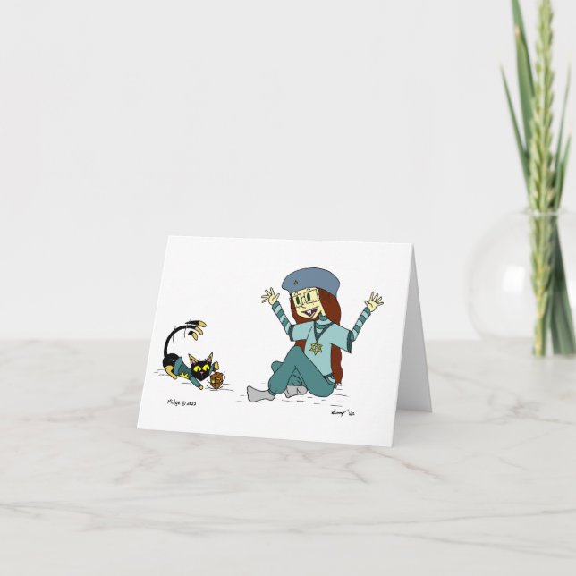 Mel the Cat and Maizy Customizable Hanukkah Card (Front)