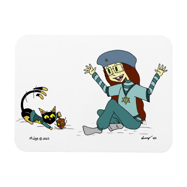Mel the Cat and Maizy Hanoukka Magnet (Horizontal)