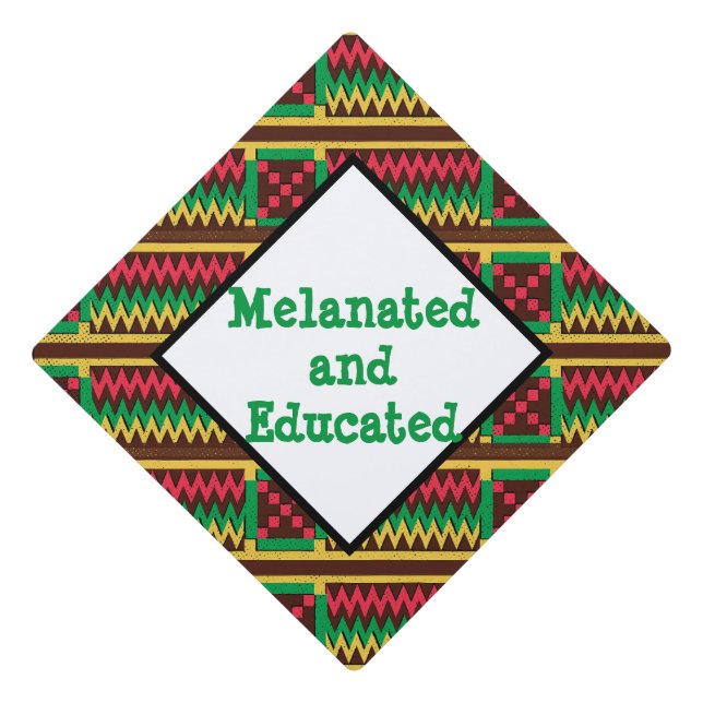 Melanated and Educated Graduation African American Graduation Cap Topper (Front)