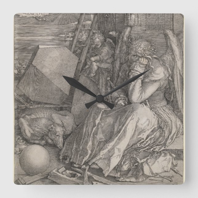 Melancholia I, Engraving by Albrecht Durer Square Wall Clock (Front)