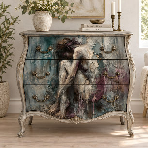 Melancholy Female Figure Textured Abstract Art Tissue Paper