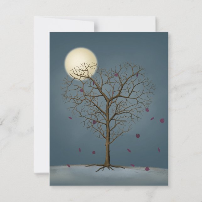 Melancholy Heart Shaped Tree Under Full Moon Card (Front)