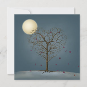 Melancholy Heart Shaped Tree Under Full Moon Holiday Card