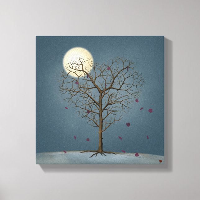 Melancholy Heart Shaped Tree Under the Full Moon Canvas Print (Front)