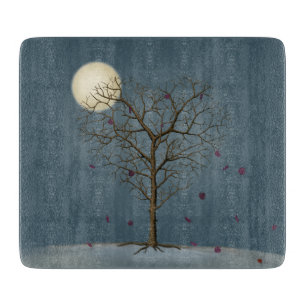 Melancholy Heart Shaped Tree Under the Full Moon Cutting Board