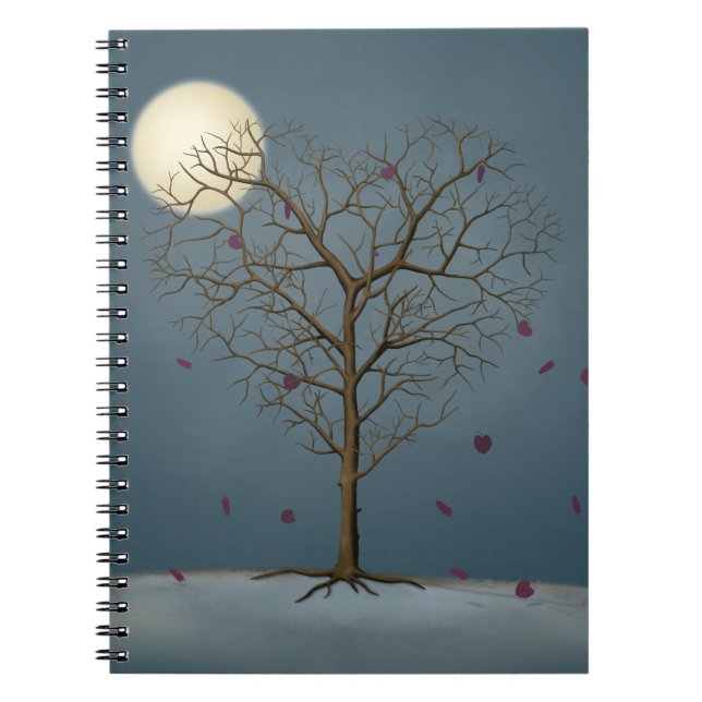 Melancholy Heart Shaped Tree Under the Full Moon Notebook (Front)