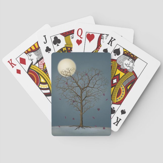 Melancholy Heart Shaped Tree Under the Full Moon Playing Cards (Back)