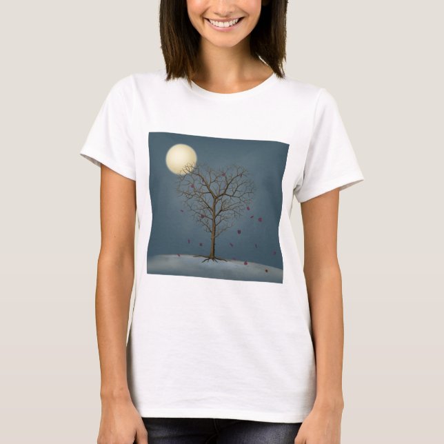 Melancholy Heart Shaped Tree Under the Full Moon T-Shirt (Front)