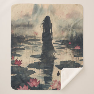 Melancholy Lotus Mist Watercolor (1) Sherpa Blanket
