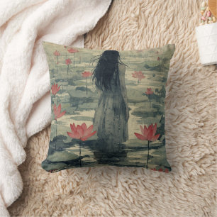 Melancholy Lotus Mist Watercolor (2) Throw Pillow
