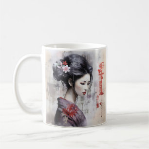 Mélange de médias japonais geisha café tasse