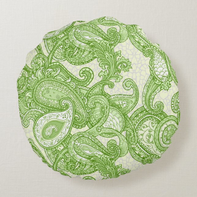 Melange Paisley in Green Round Pillow (Back)
