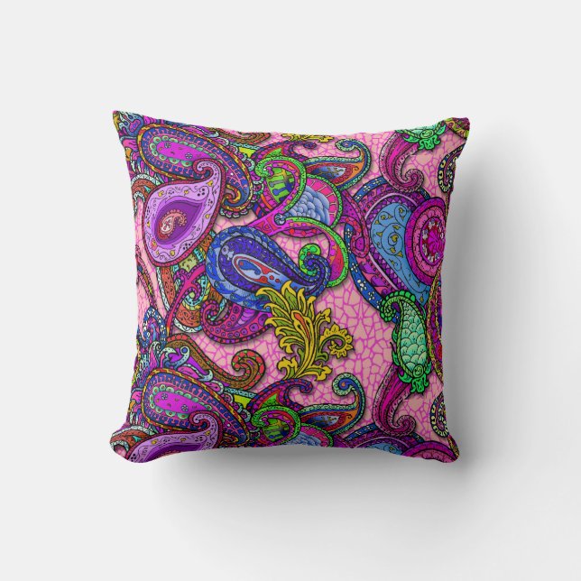 Melange Paisley with pink Throw Pillow (Front)