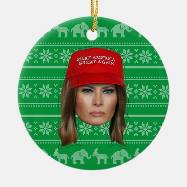 Melania Trump MAGA Christmas Ceramic Ornament (Front)