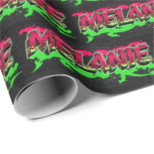 Melanie First name name Graffiti red green Wrapping Paper